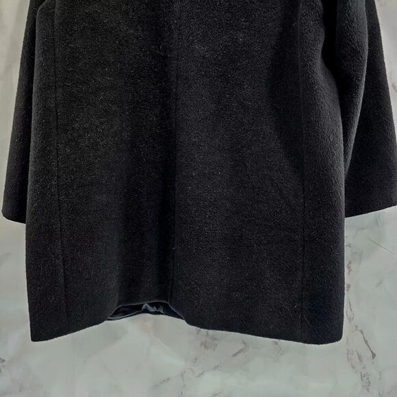 Emanuel Ungaro Coat Women Large 14 Black Wool Blend Pea Funnel Mock Neck Button - Picture 10 of 15